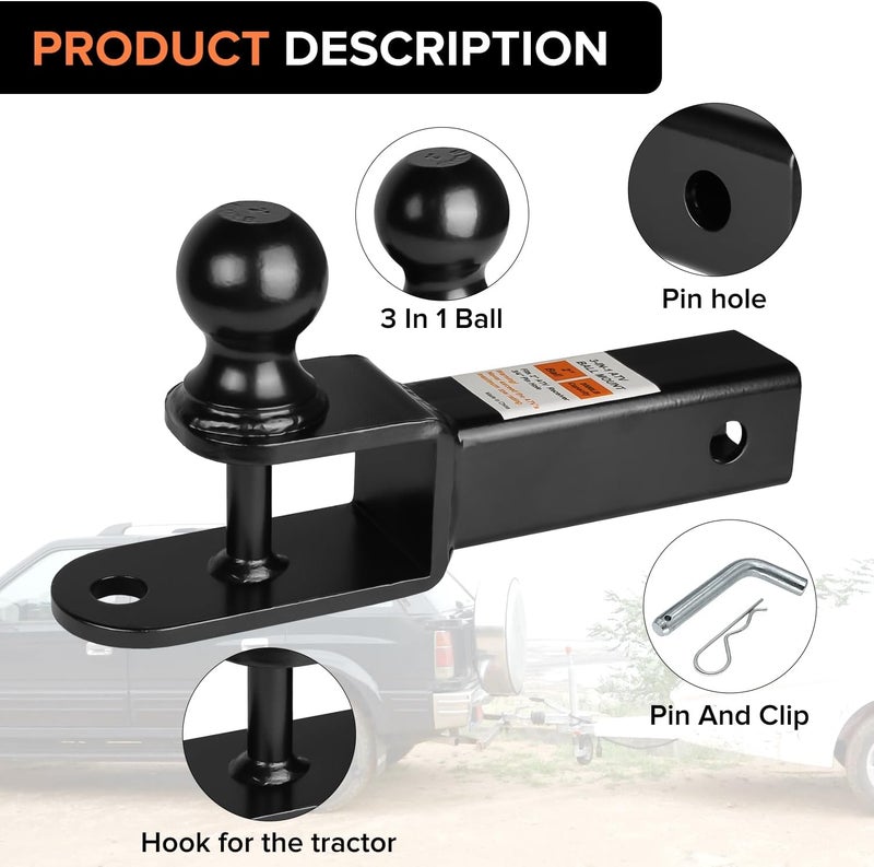 Donext ATV/UTV Trailer Hitch, Towing Ball Mounts with 2" Ball, Tow Hitch with Pin and Clip, Fits 2-Inch Receiver, Black - Image 5